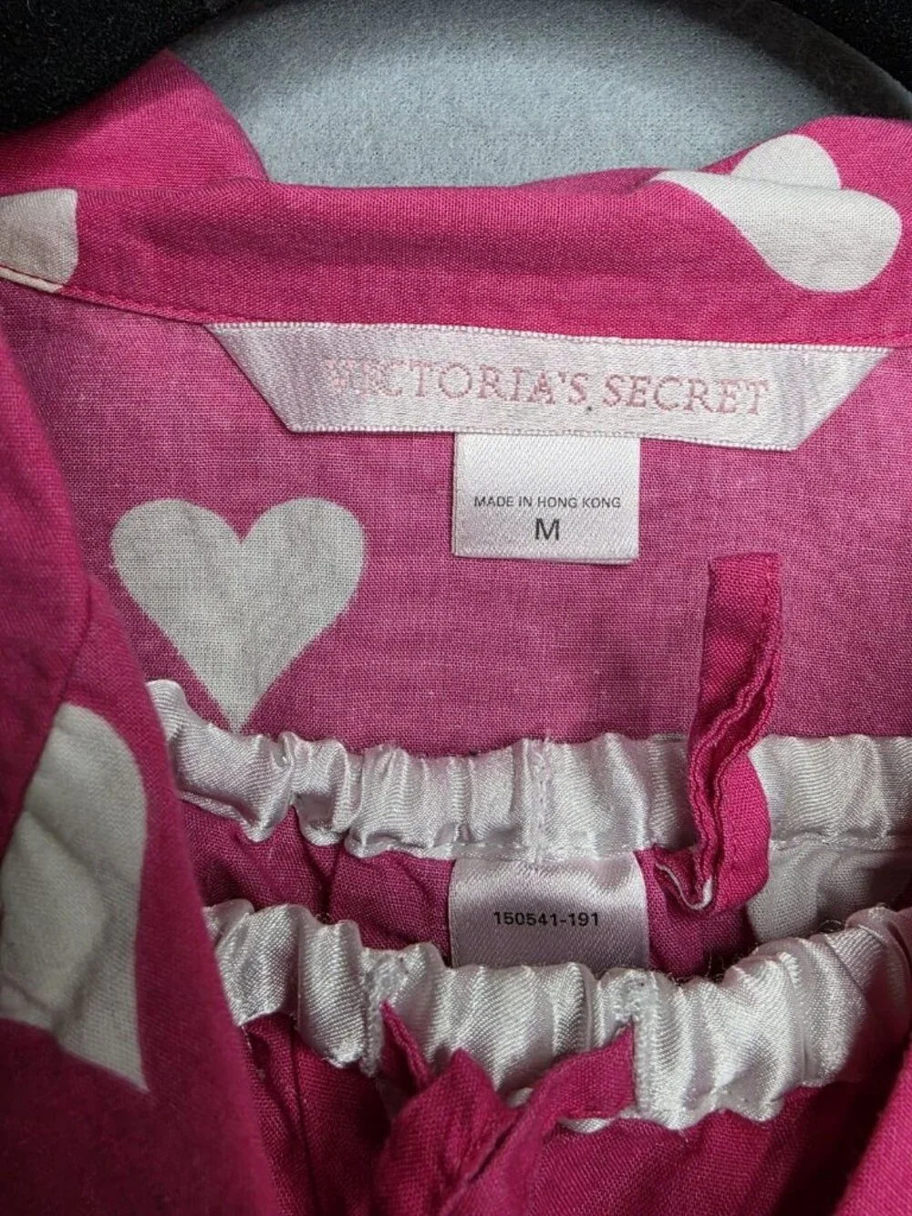 Victoria's Secret Vintage  Pajama Set Pink w White Hearts Medium Long Sleeve